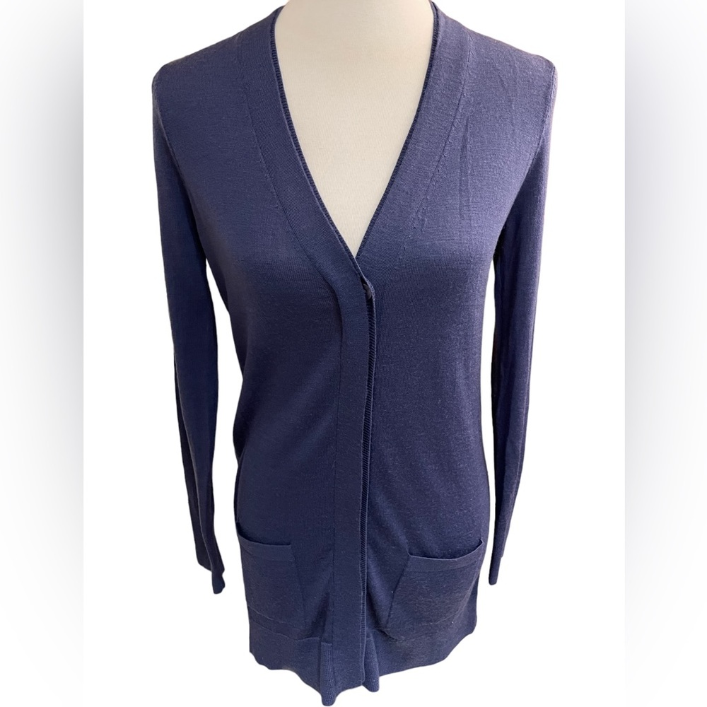 Halogen Indigo V-Neck, Covered Button-Down, Long-Sleeve Cardigan Pocket Sweater